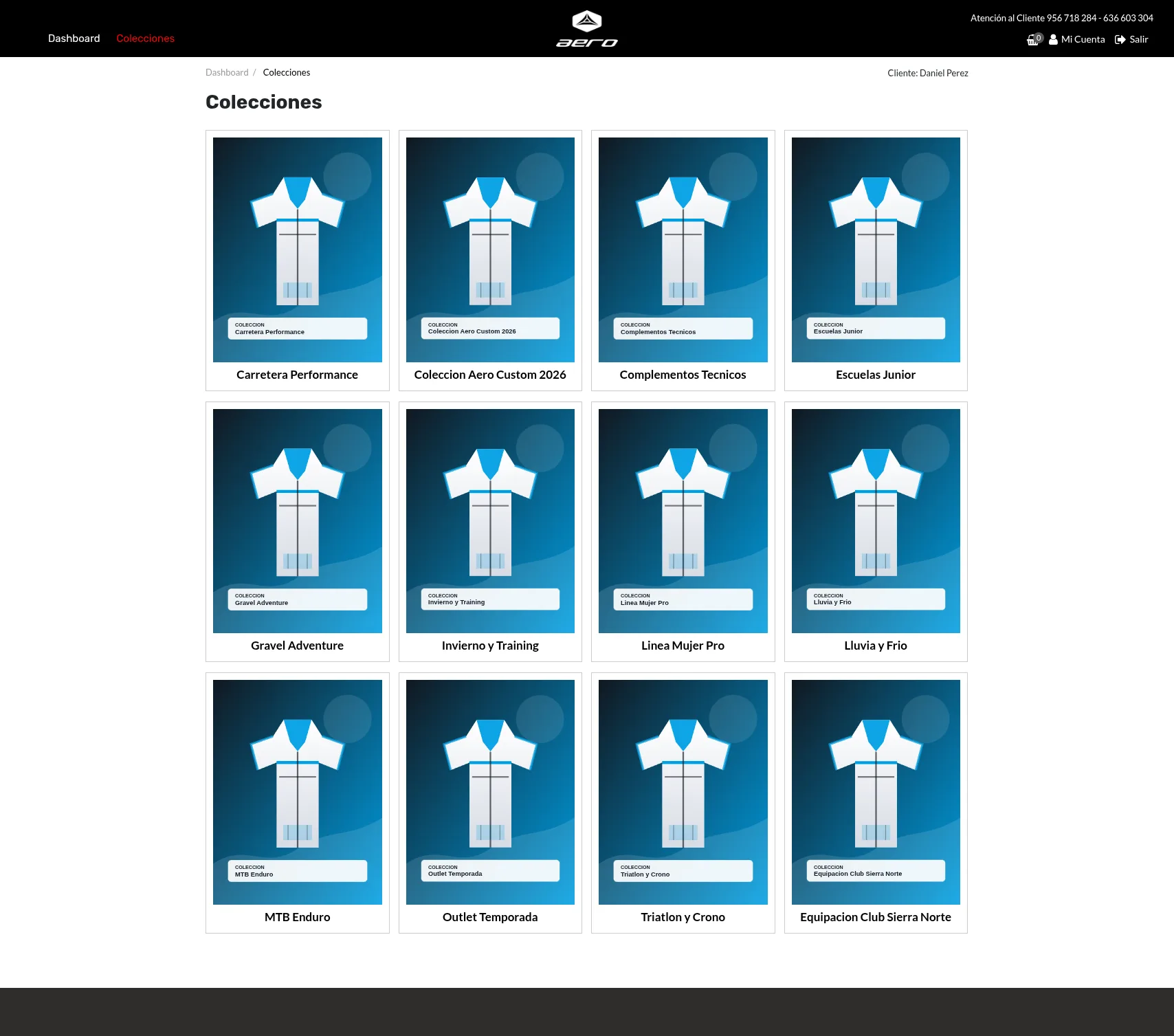 Private collections listing in the AeroSports client portal.