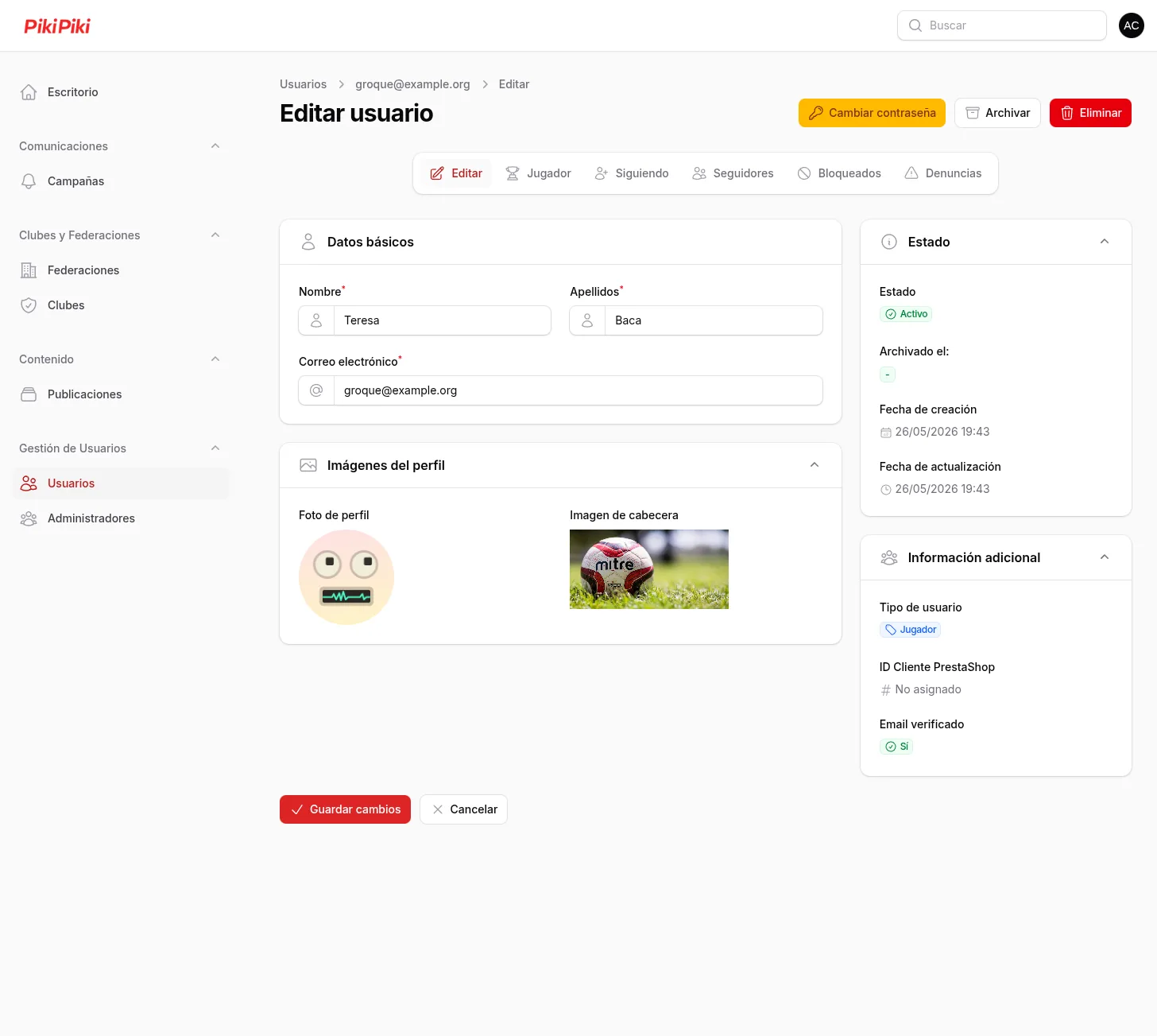 PikiPiki admin panel - User editing