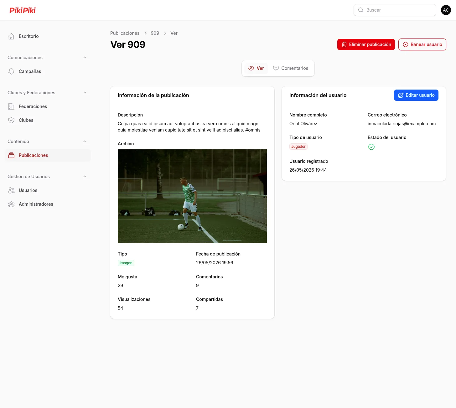 PikiPiki admin panel - Post management